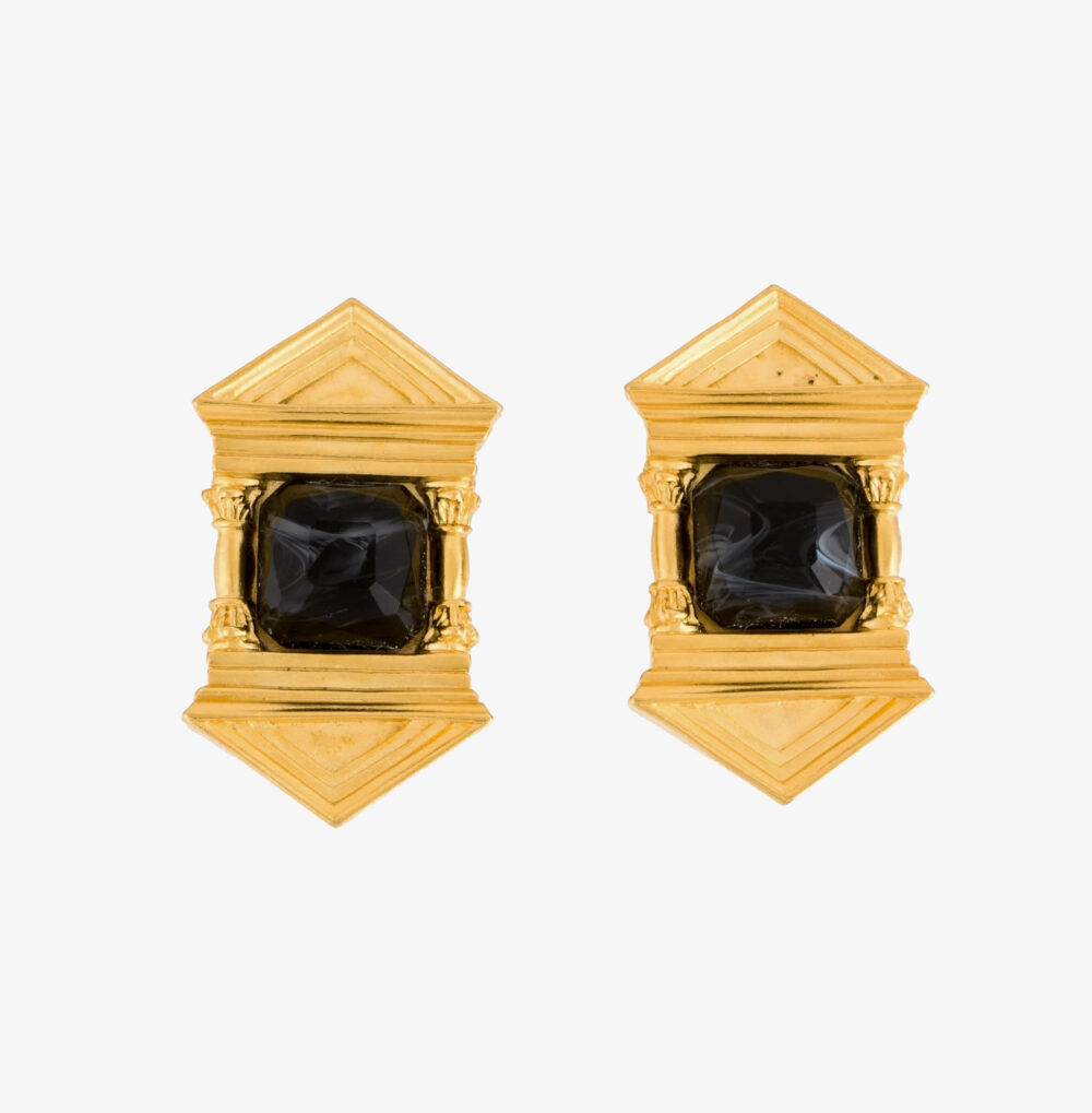 Vintage Karl Lagerfeld glass greek temple clip-on earring