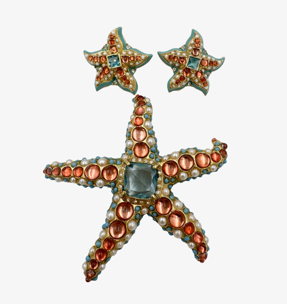Kenneth Jay Lane starfish brooch and earring set