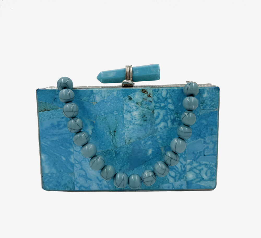 Clutch with turquoise inlay