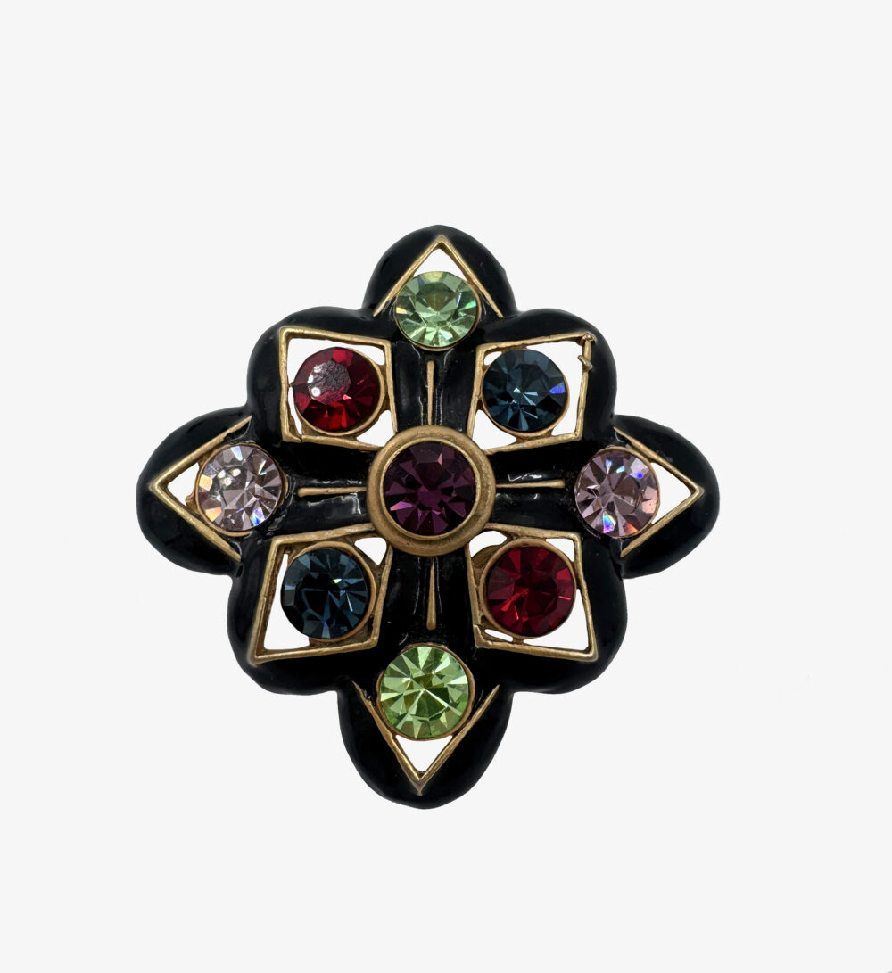 Vintage enamel brooch/pendant with rhinestones