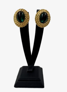 Vintage clip-on earrings with a green cabochon